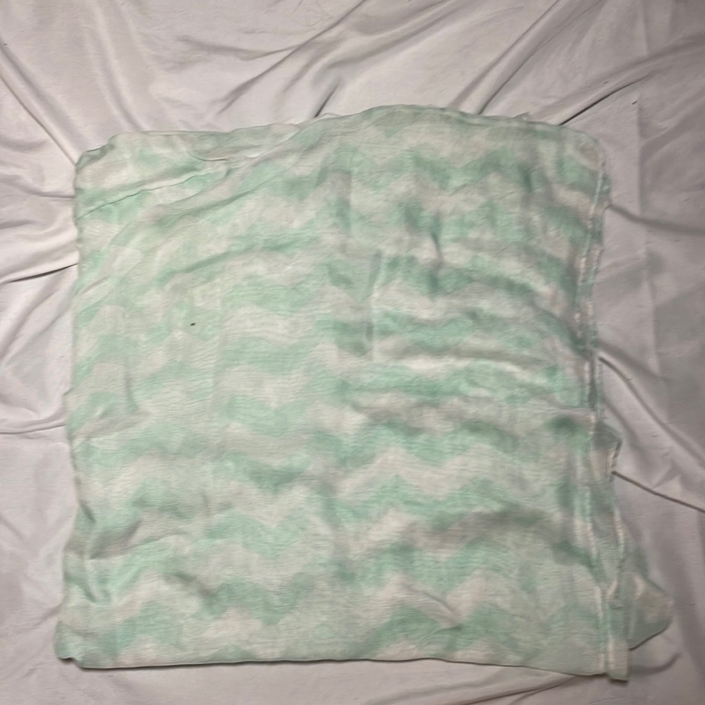 Turquoise and White Zigzag Scarf. One Size